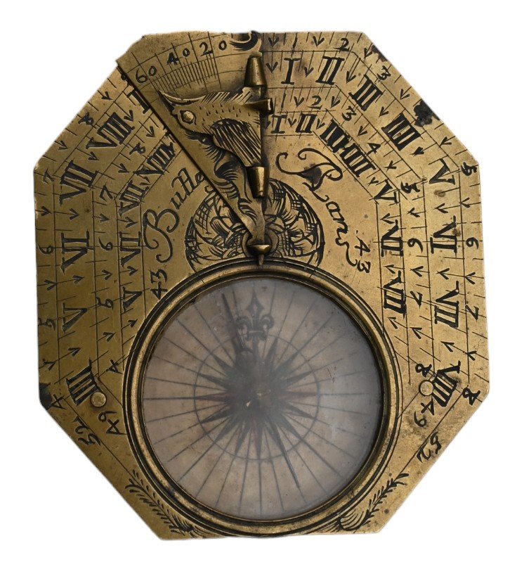 Pocket Sundial And Brass Compass By Michael Butterfield Paris, Circa 1700.-photo-2