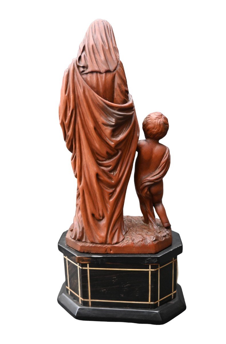 Statue Of The Madonna With Child In Carved Boxwood 19th Century-photo-2