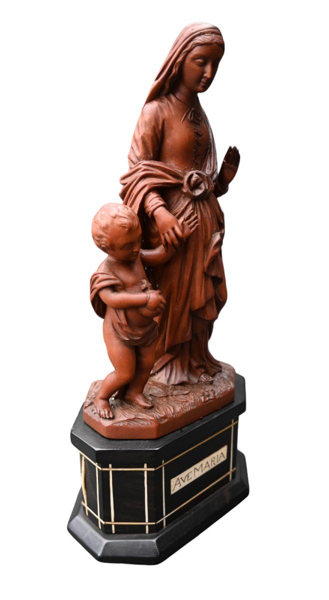 Statue Of The Madonna With Child In Carved Boxwood 19th Century-photo-3