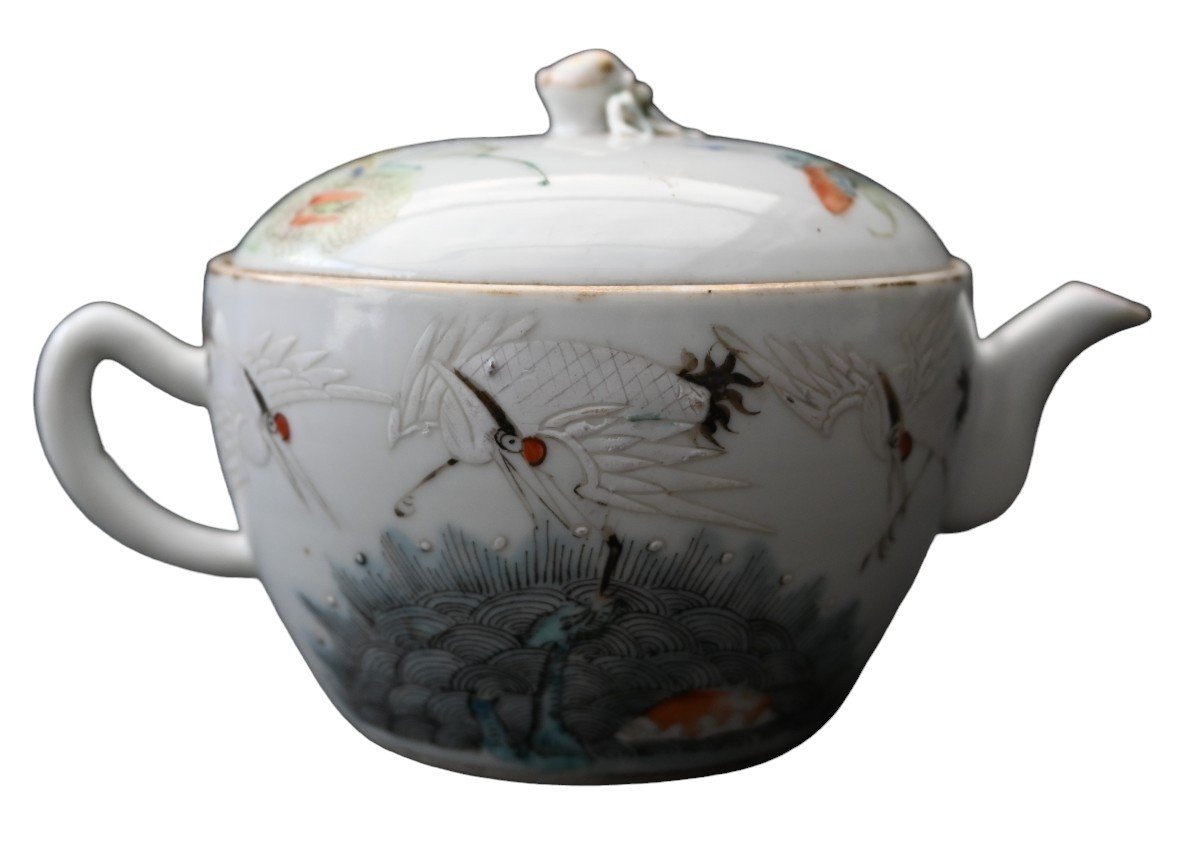 Old Chinese Tongzhi Porcelain Teapot Marked And Vintage