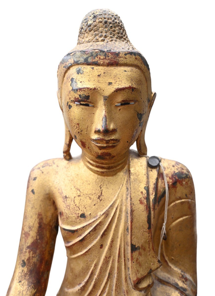 Large Buddha From Myanmar In Gilt Bronze, Mandalay Period, 19th Century-photo-2