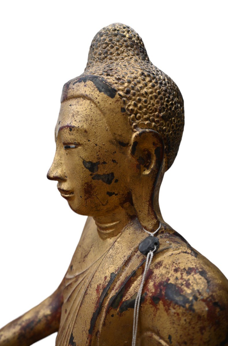 Large Buddha From Myanmar In Gilt Bronze, Mandalay Period, 19th Century-photo-4