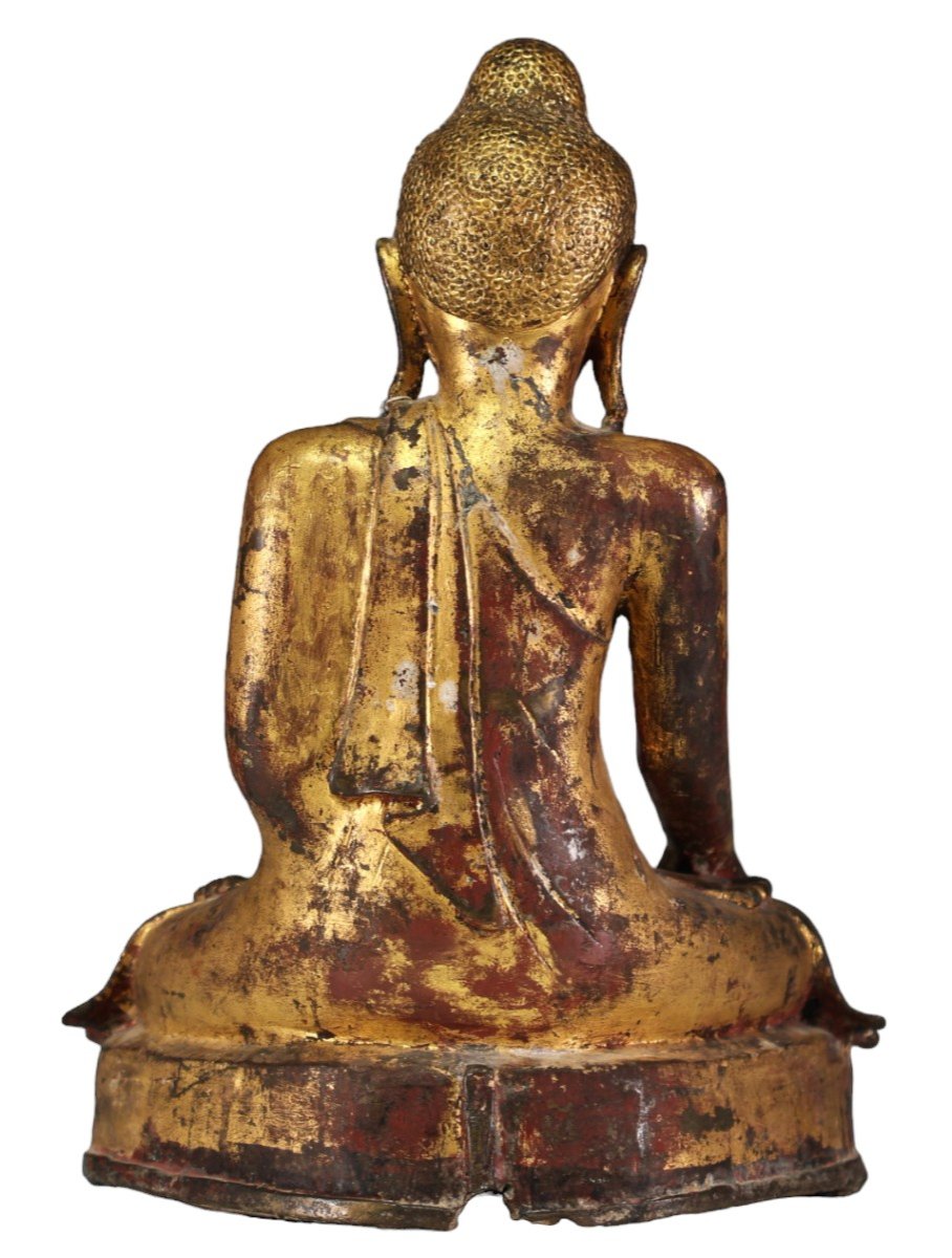 Large Buddha From Myanmar In Gilt Bronze, Mandalay Period, 19th Century-photo-3