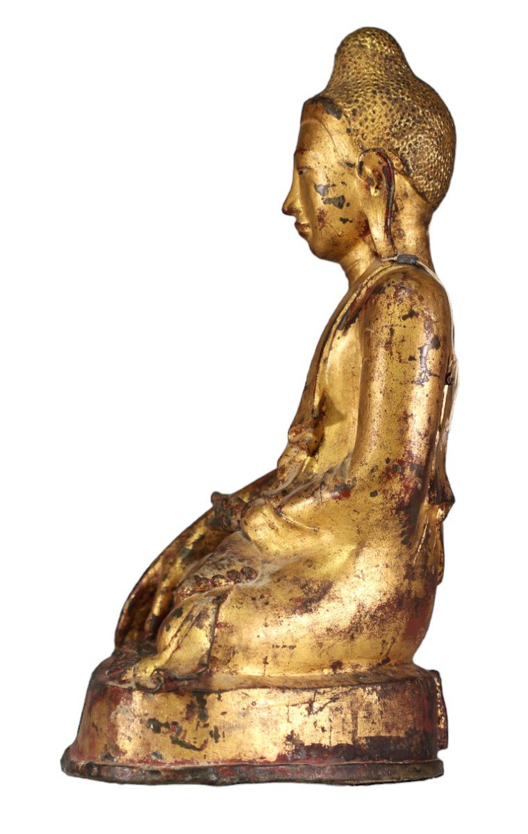 Large Buddha From Myanmar In Gilt Bronze, Mandalay Period, 19th Century-photo-4