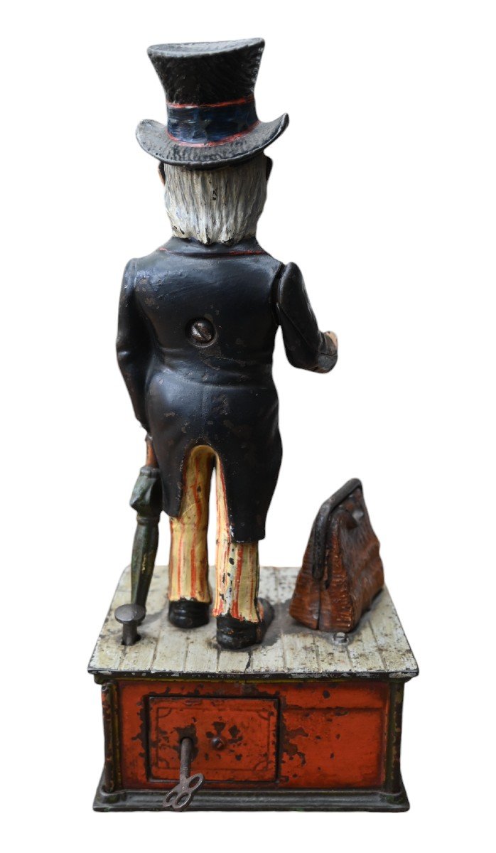 "uncle Sam" Cast Iron Mechanical Piggy Bank, 19th Century-photo-1