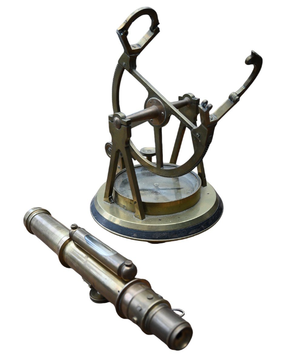 Scotland, Glasgow, Brass Nautical Alidade Telescope Compass Theodolite Marine, 19th Century-photo-3