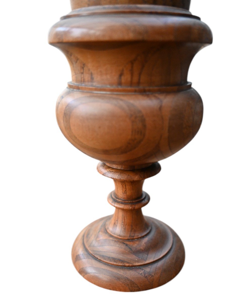 Antique Treenware Multi-wood Laminated Egg And Cup, Early 20th Century-photo-2