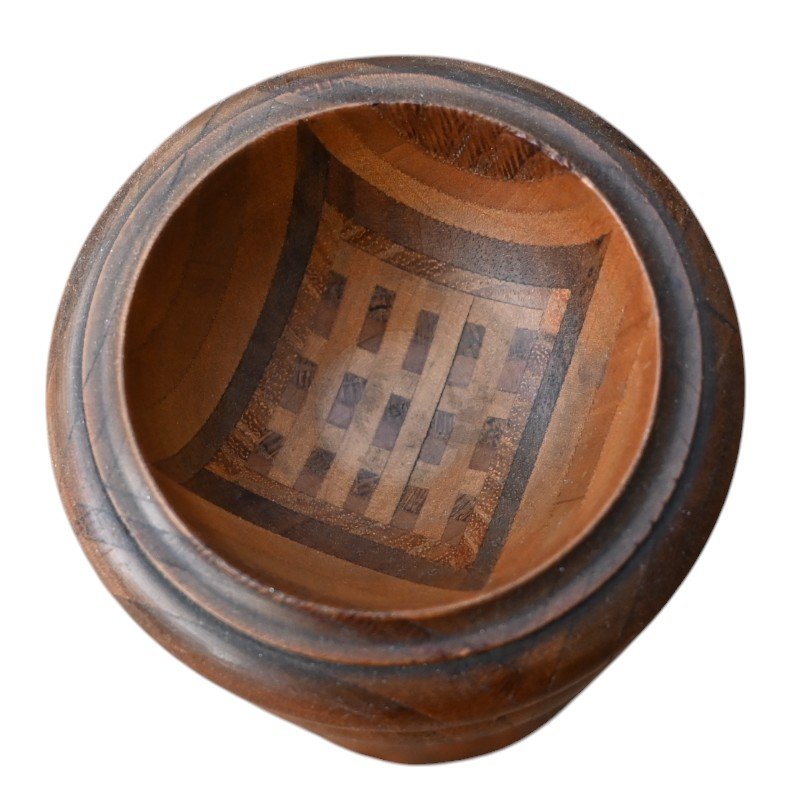 Antique Treenware Multi-wood Laminated Egg And Cup, Early 20th Century-photo-3