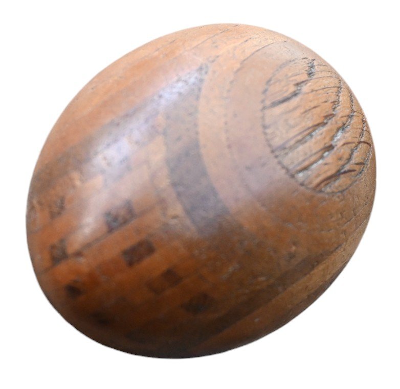 Antique Treenware Multi-wood Laminated Egg And Cup, Early 20th Century-photo-3