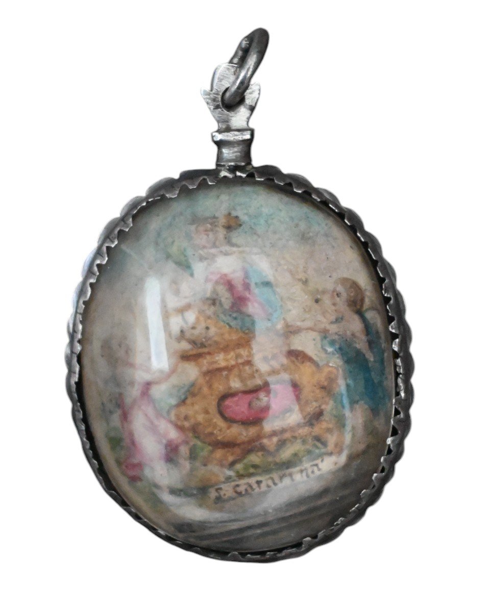 M&eacute;daillon Reliquaire, Miniature Sur V&eacute;lin Relique De Saint Catarina &eacute;poque 17e Siecle-photo-4