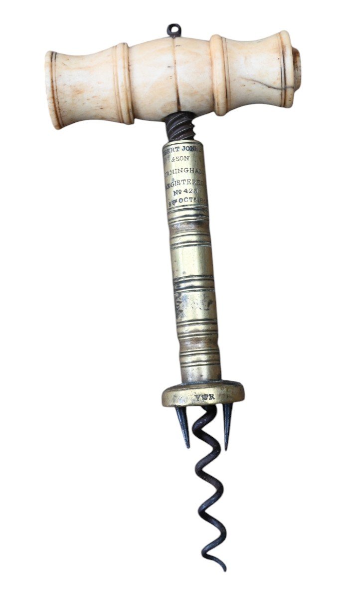 A Rare Corkscrew With A Decorative Turned Ring Tubular Sheath Marked 'robert Jones'