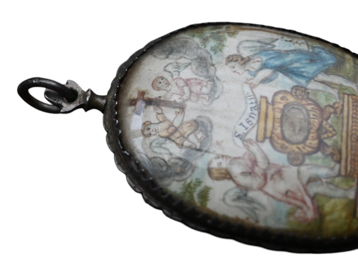 Reliquary Medallion, Miniature On Vellum Relic 17th Century-photo-3