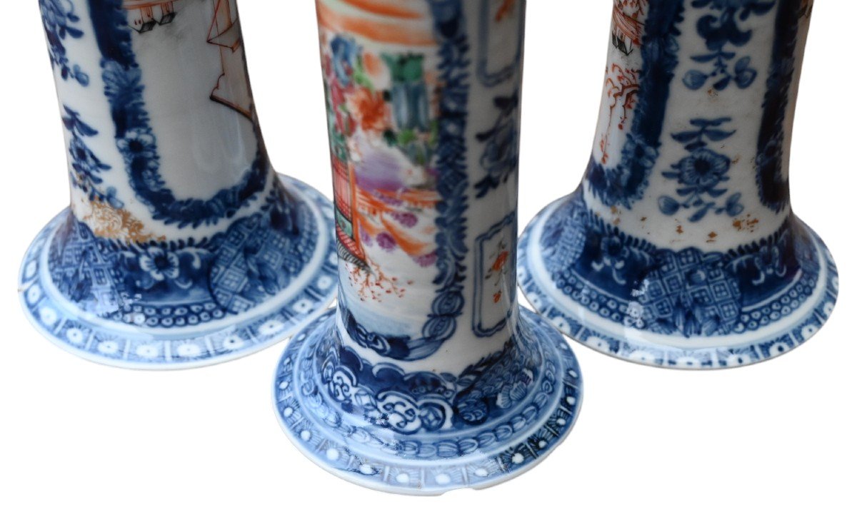 3 Late 18th Century Mandarin Porcelain Vases From The Qianlong Period-photo-7