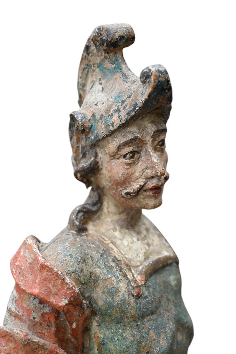 17th Century Italian Polychrome Carved Wood Statue Of Saint Florian-photo-2