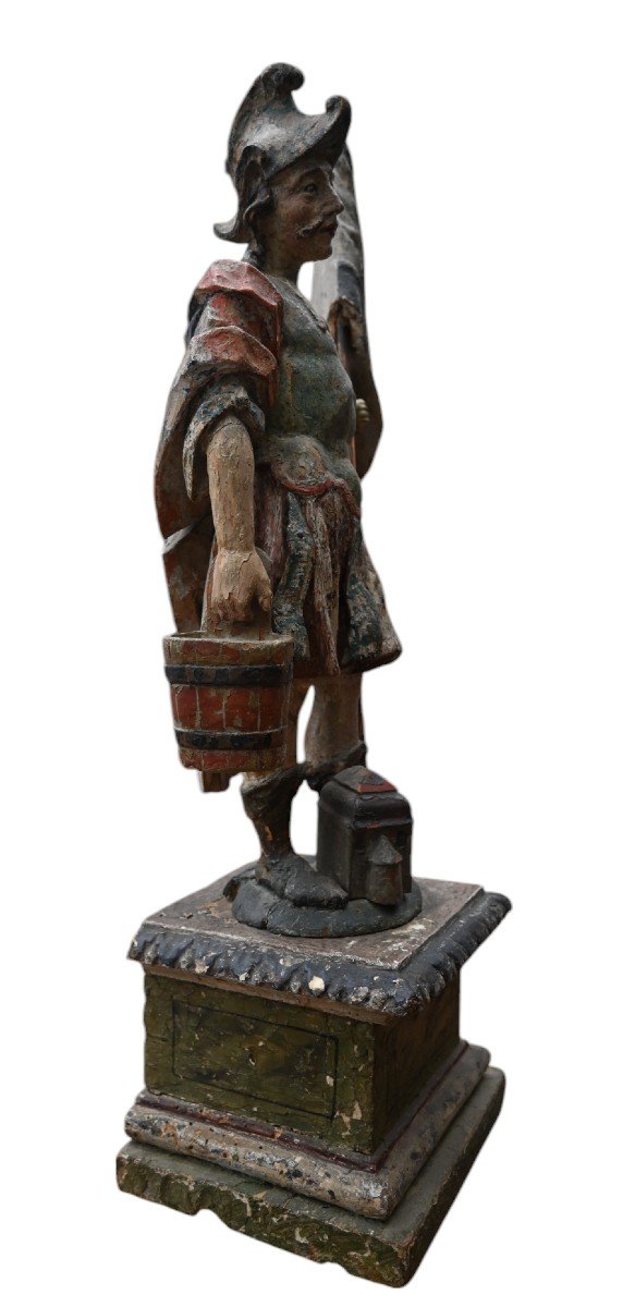 17th Century Italian Polychrome Carved Wood Statue Of Saint Florian-photo-1