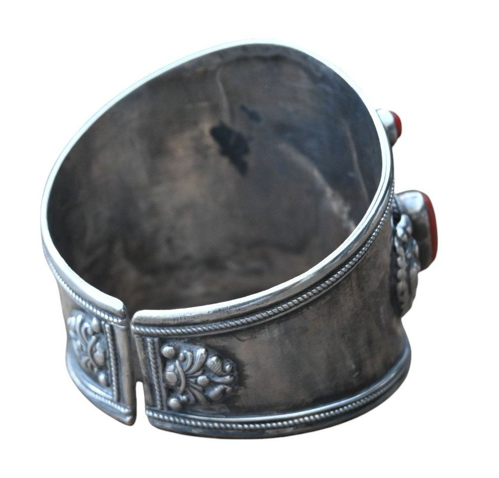 Bracelet En Argent Massif Avec Corail Rouge Et Turquoise, Tibet/népal-photo-1