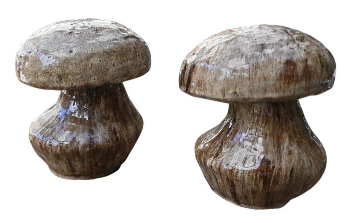 Paire De Champignons En Grès, Fabriqués à La Main Dans Les Années 1950