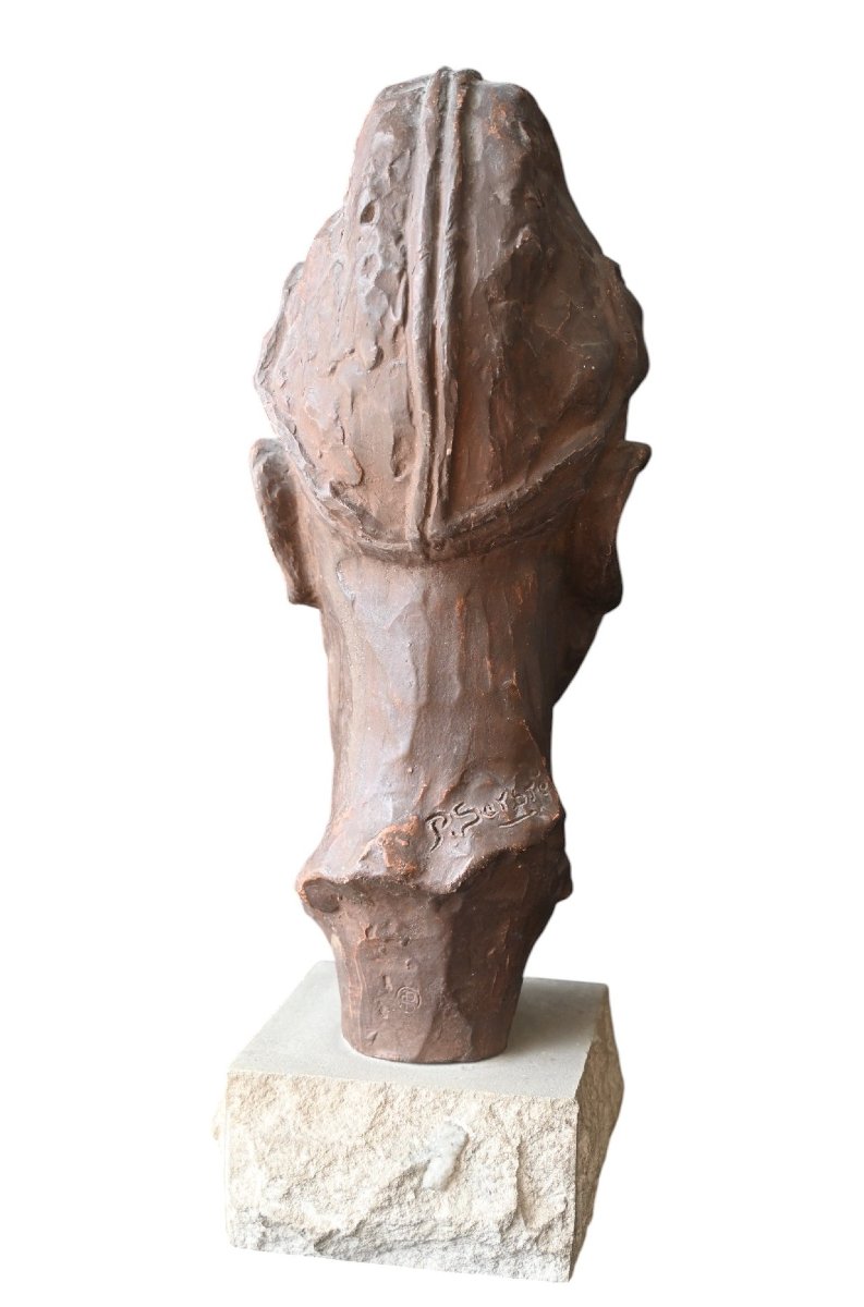 Paul Sersté (1910-2000) Tête Africaniste En Terre Cuite-photo-2
