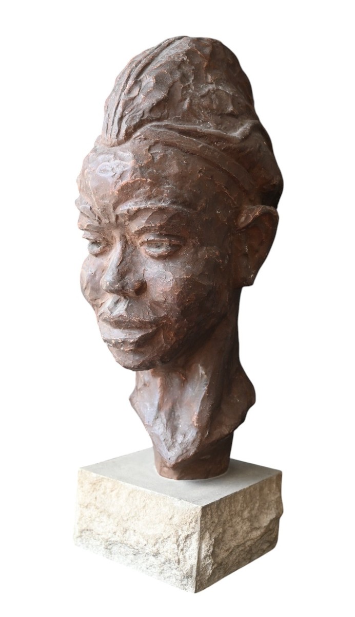 Paul Sersté (1910-2000) Tête Africaniste En Terre Cuite