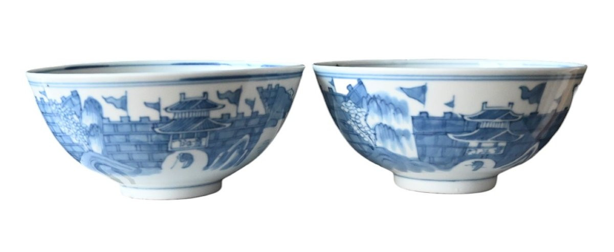 Pair Of Antique Chinese Blue And White Porcelain Bowls Marked Kangxi, 18th Century-photo-4