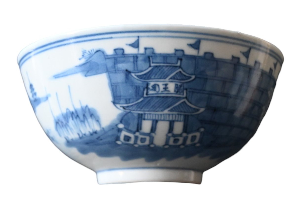 Pair Of Antique Chinese Blue And White Porcelain Bowls Marked Kangxi, 18th Century-photo-5