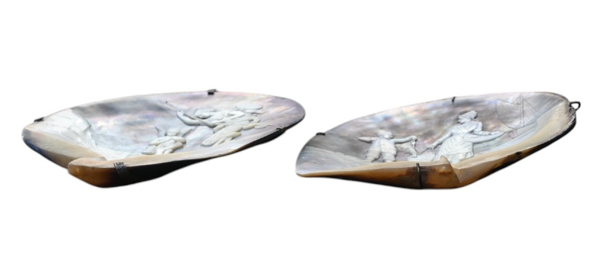 Pair Of Mother-of-pearl Shells Carved As Cameos, Grand Tour, 19th Century-photo-6