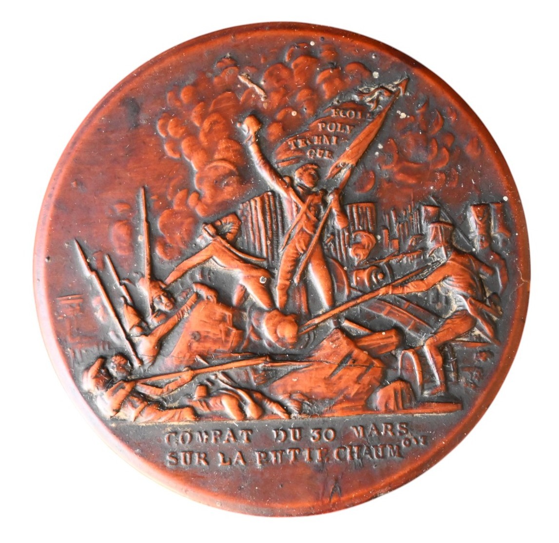 Tabatière, Boîte , En Bois Pressé Représentant La Bataille De Paris Du 30 Mars 1814
