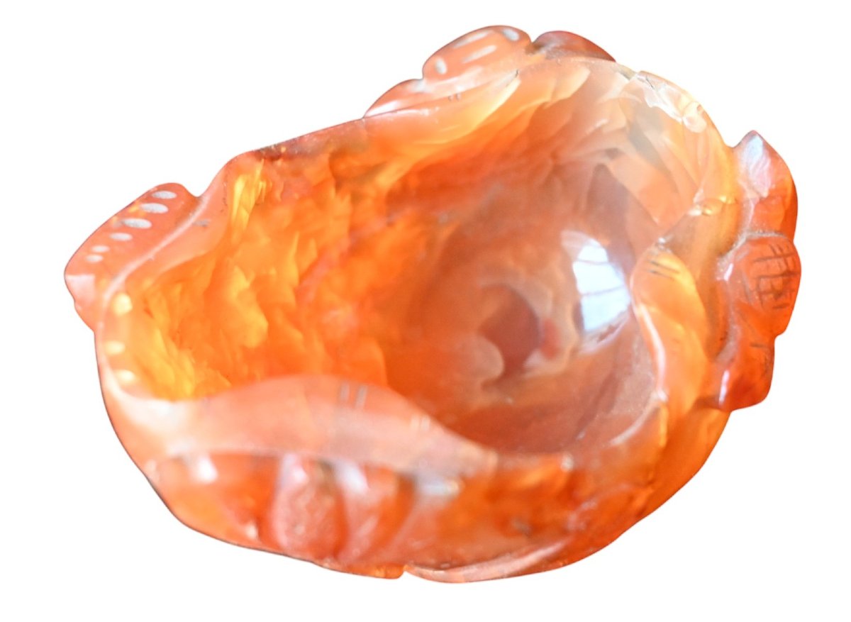 Chine, Porte-pinceaux En Agate (cornaline) Sculptée à Décor En Relief, XXe Siécle-photo-1