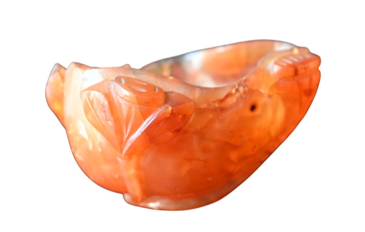 Chine, Porte-pinceaux En Agate (cornaline) Sculptée à Décor En Relief, XXe Siécle-photo-6