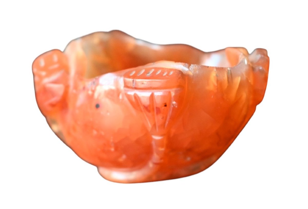Chine, Porte-pinceaux En Agate (cornaline) Sculptée à Décor En Relief, XXe Siécle-photo-7
