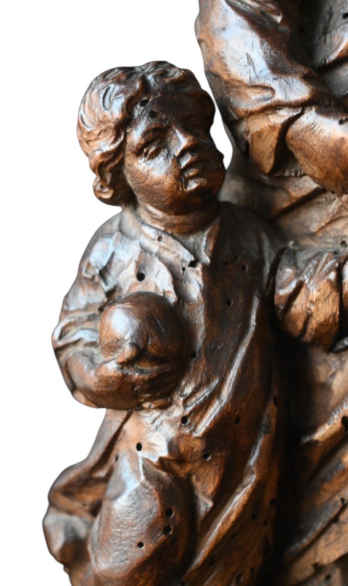 Saint Joseph avec  l'Enfant Jezus, statue en bois 17éme siécle-photo-2