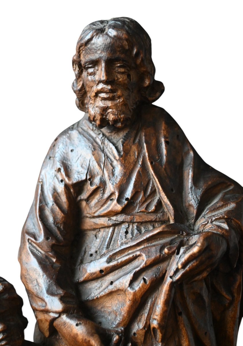Saint Joseph avec  l'Enfant Jezus, statue en bois 17éme siécle-photo-3
