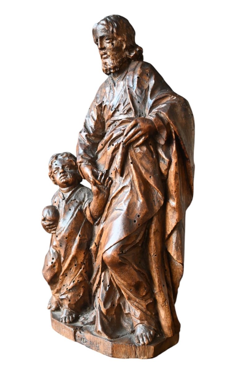 Saint Joseph avec  l'Enfant Jezus, statue en bois 17éme siécle-photo-1