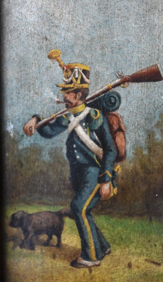 Military Painting On Panel Depicting A Light Infantry Soldier, 1809-photo-2
