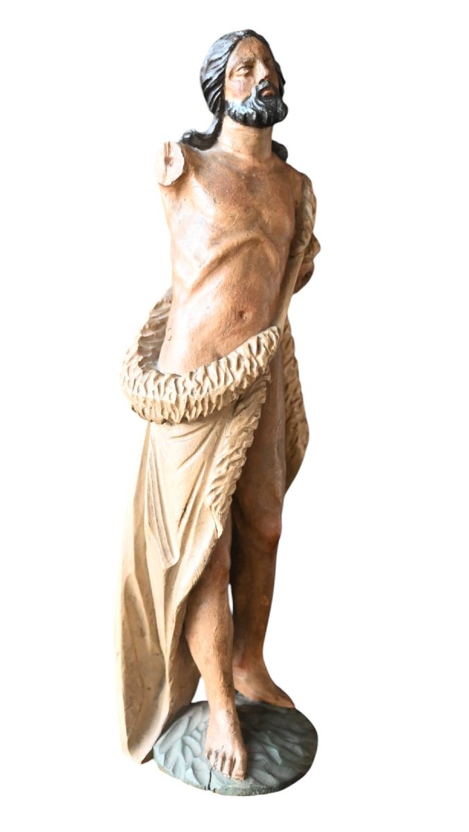 Saint John The Baptist In Carved Wood, 17th Century-photo-2