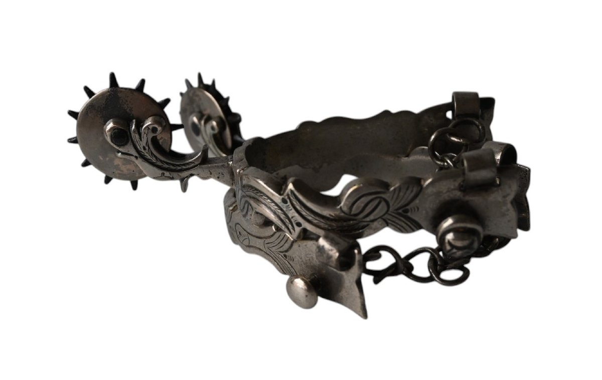 Paire D’éperons coloniaux espagnols antiques 1780-1830-photo-3