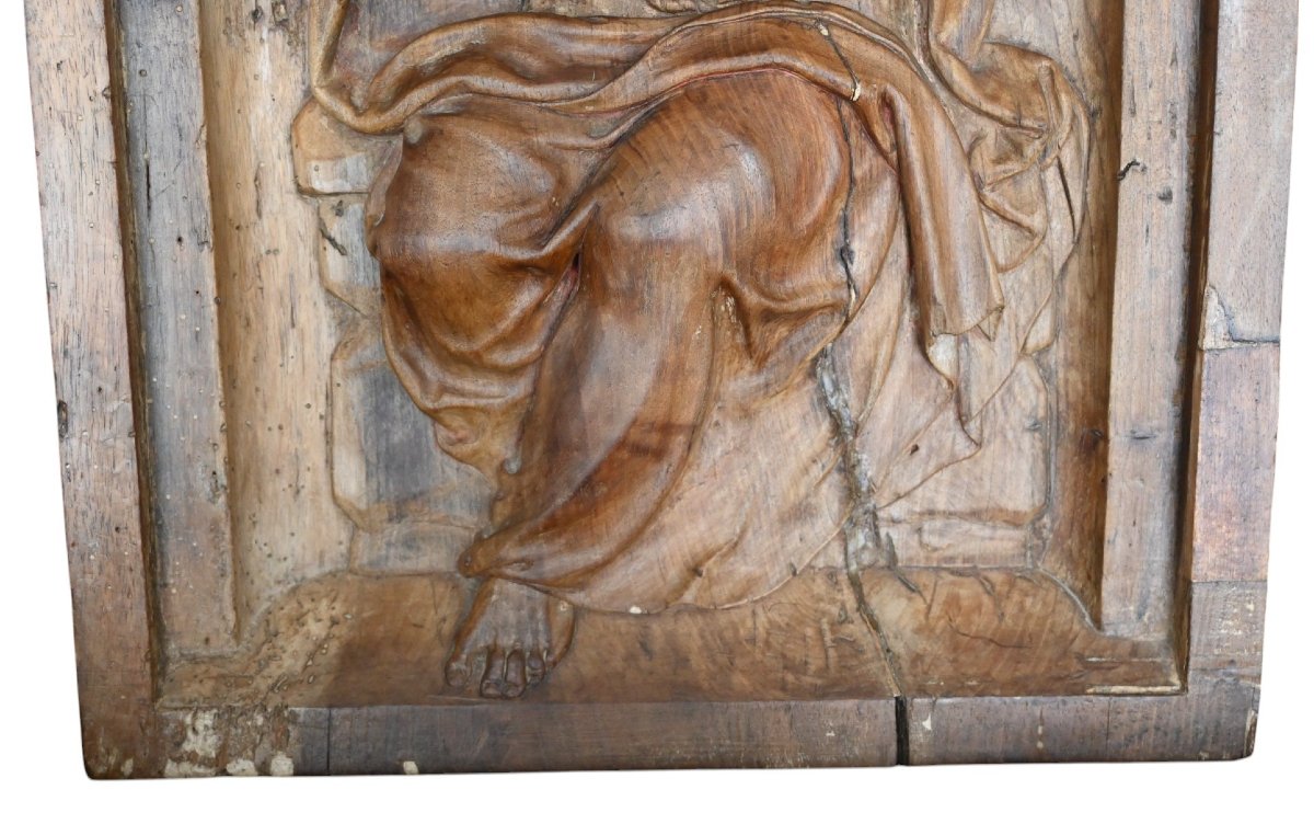  Christ sur la pierre froide, panneau en bois sculpté, XVIIe siècle-photo-1