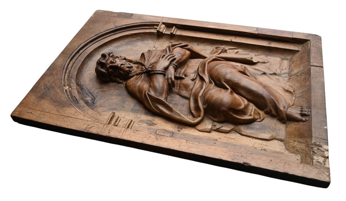  Christ sur la pierre froide, panneau en bois sculpté, XVIIe siècle-photo-4