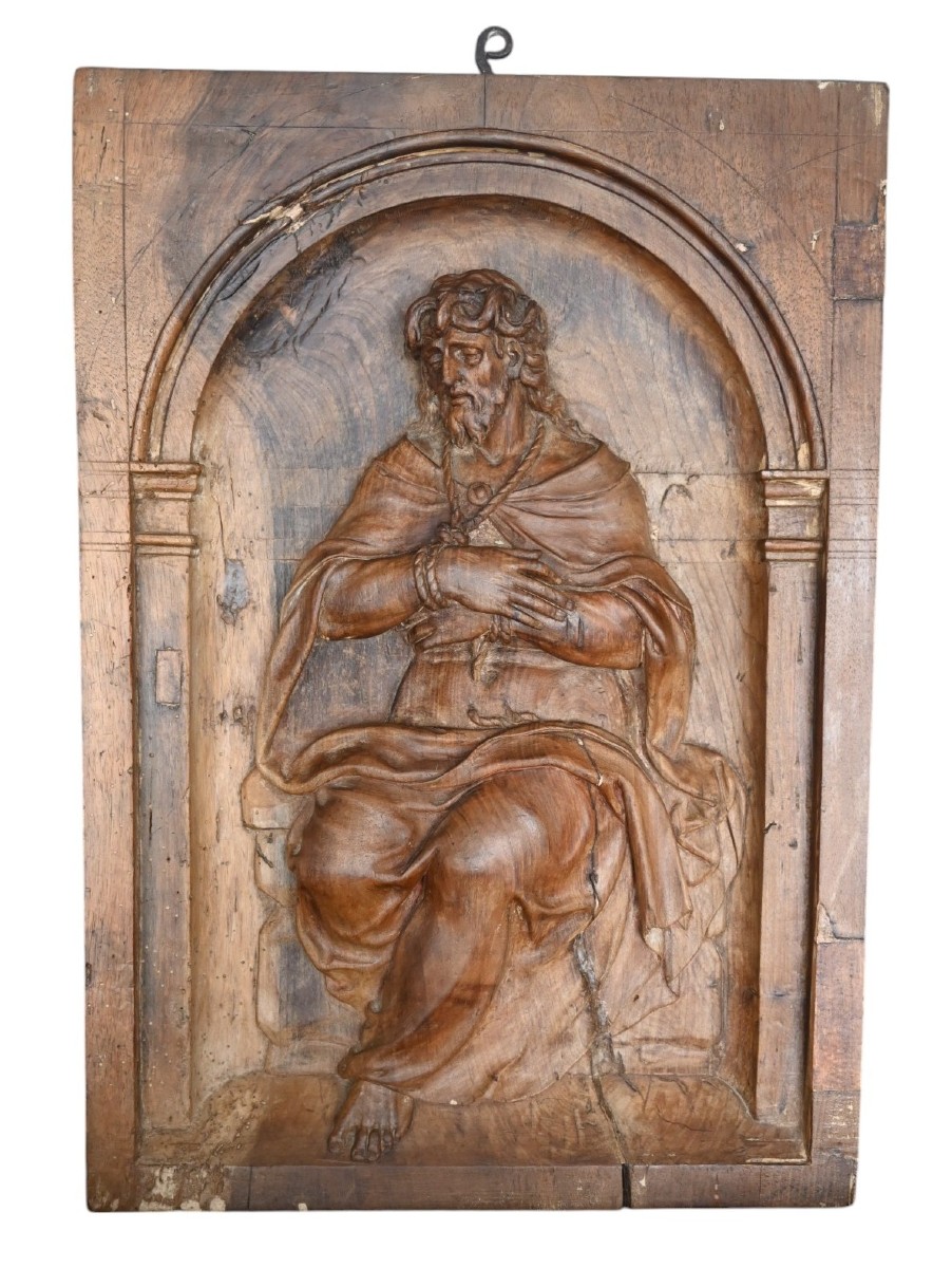  Christ sur la pierre froide, panneau en bois sculpté, XVIIe siècle
