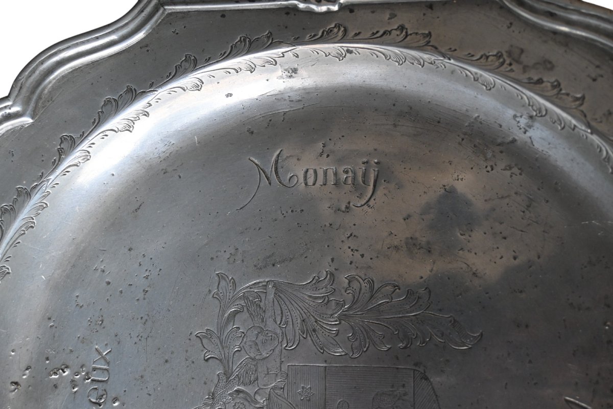 18th Century Pewter Plate With Important Coat Of Arms, 1721-photo-4