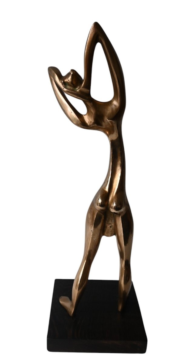 Statue africaniste stylisée en laiton poli du milieu du siècle, style Hagenhauer-photo-2