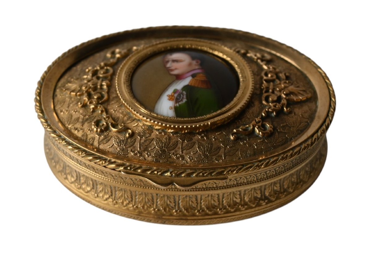 Gilt Bronze Box With Miniature Of Napoleon Bonaparte, 19th Century-photo-2