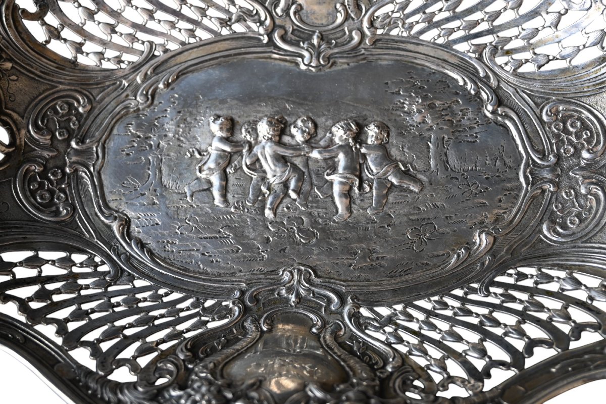 Basket, Oval Basket In Solid Silver, Late 19th Century-photo-3