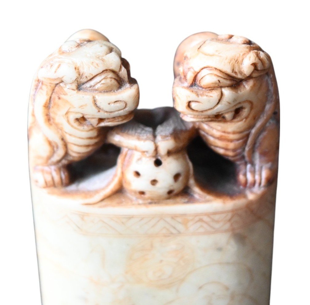 Cachet Sceau Chinois sculpté dans la stéatite, 19 éme siécle-photo-2