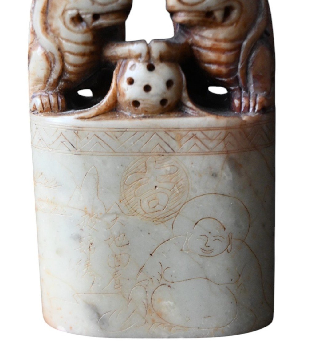 Cachet Sceau Chinois sculpté dans la stéatite, 19 éme siécle-photo-3