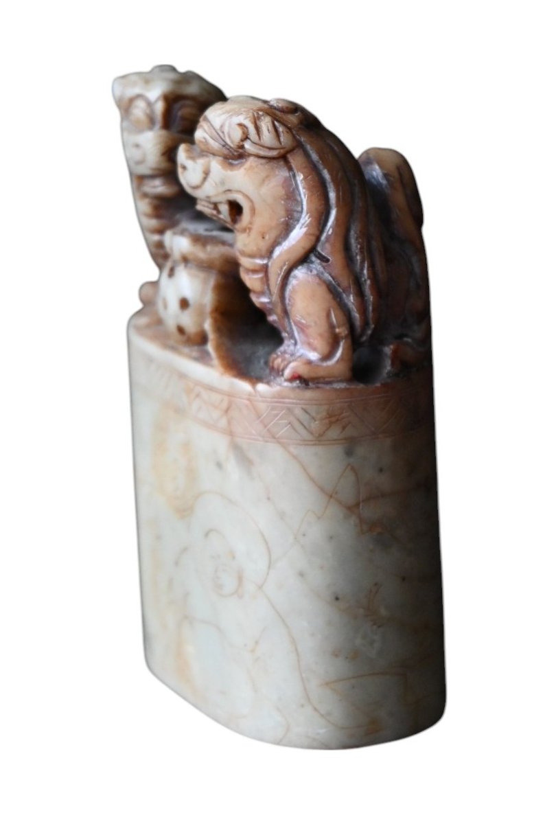 Cachet Sceau Chinois sculpté dans la stéatite, 19 éme siécle-photo-4
