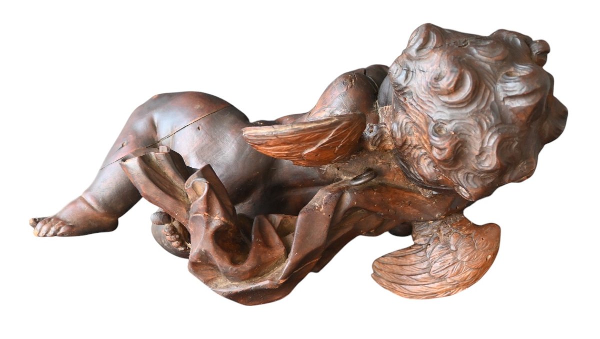 Angel, Cherub, Putti In Carved Wood, Baroque, Late 17th Century-photo-2