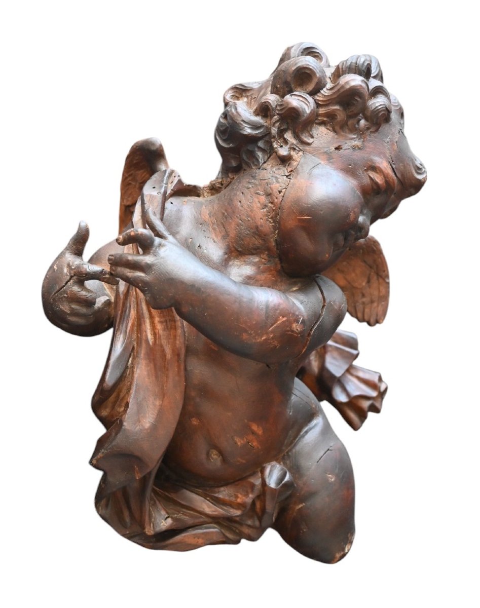 Angel, Cherub, Putti In Carved Wood, Baroque, Late 17th Century-photo-5