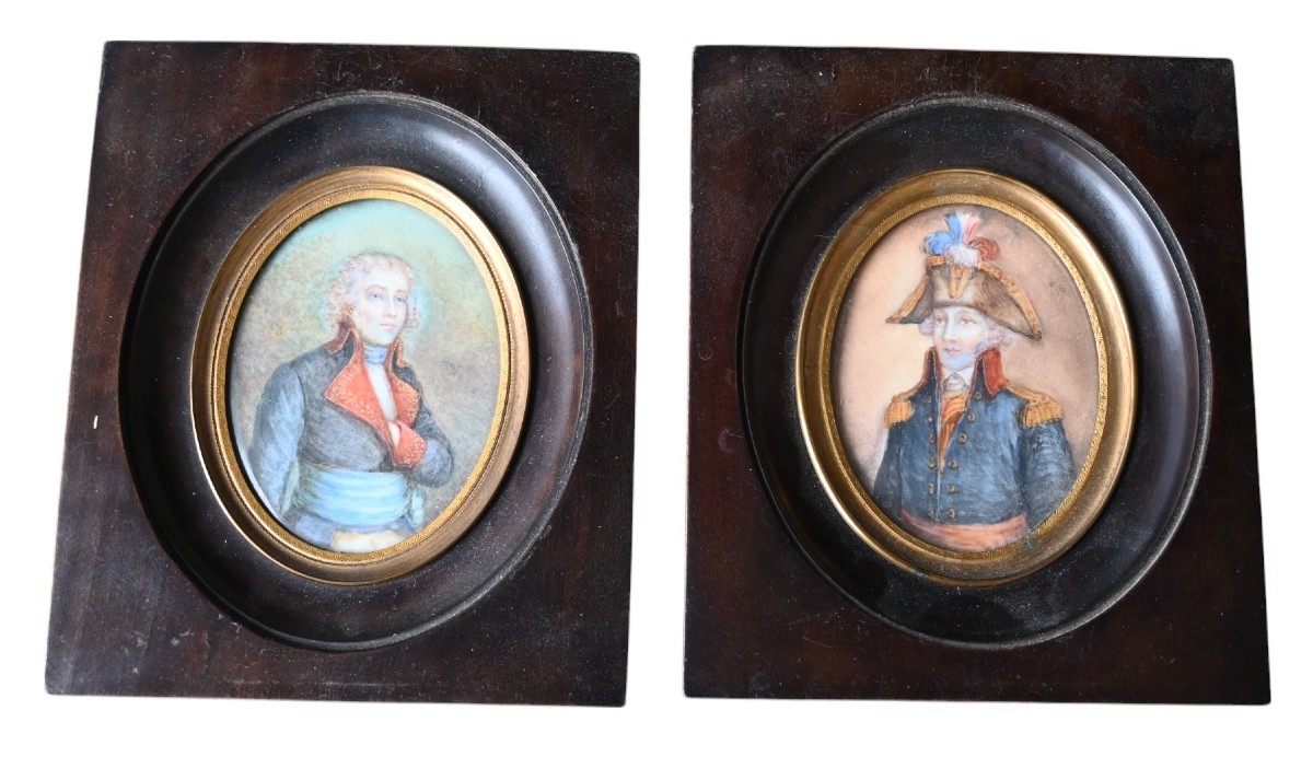 Paire de portraits miniatures napoléoniens  Commandant de Jean-Baptiste Raymond de Lacrosse