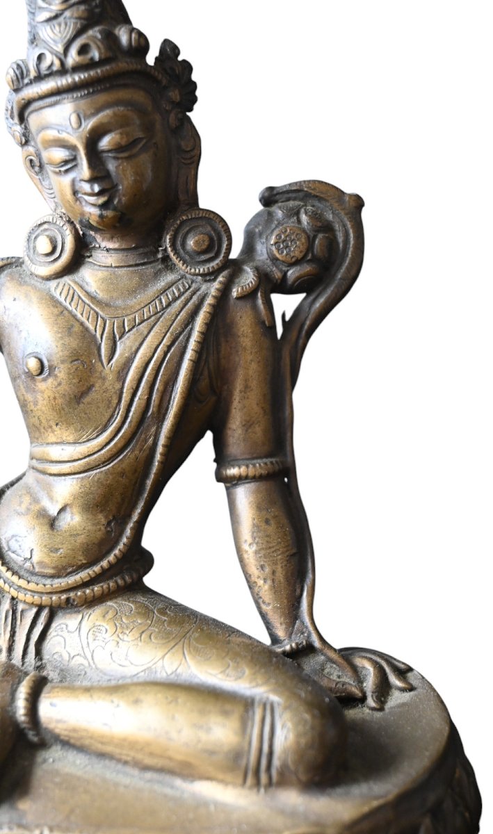 Bronze Statue Of Nepalese Tara (royal Relaxation Position), Late 19th Century-photo-3